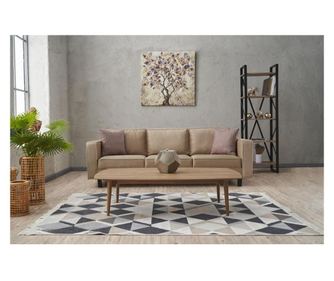 Canapea 3 locuri Balcab Home, Kale velvet, crem, 222x91x83 cm