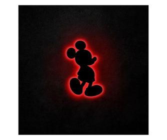 Aplica de perete Neon Graph, Mickey Mouse, baza din placa MDF, rosu, 50x30 cm