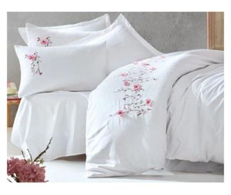 Lenjerie de pat dublu King Satin Premium CottonBox, Perla White