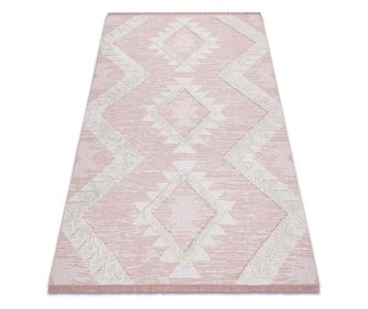 Koberec ECO SISAL BOHO MOROC Diamanty 22312 střapce - dvě úrovně rouna růžový / krémový, recykl 175x270 cm