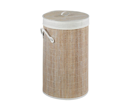 Cos cu capac pentru rufe Wenko, Bamboo Natural White, 55 L
