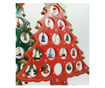 Decoratiune Craciun, Brad, Rosu, 15 cavitati cu ornamente, 25.5 cm x 33 cm, Lemn, Flippy