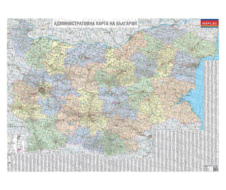 Стенна карта на България, административна, 140 x 100 cm, ламинирана, мащаб 1:38 000