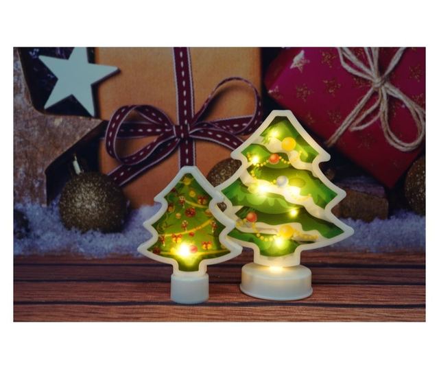 Decoratiune luminoasa 3D, Tip brad mic, cu baterii