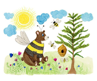 Ilustrație Art Print pentru copii ”Honey Bear” A3
