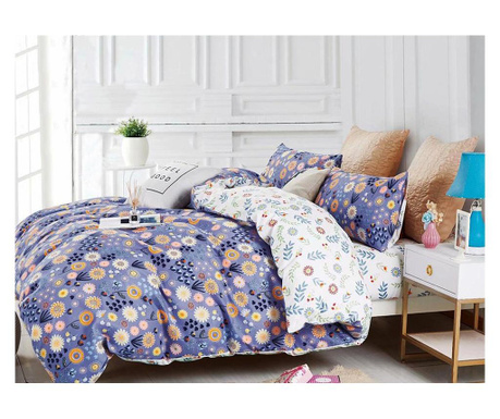 Lenjerie de pat pentru o persoana cu husa elastic pat si fata perna dreptunghiulara, cyra, bumbac mercerizat, multicolor Spring 2022