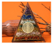 Piramida energetica orgonica Zaina, din pietre semipretioase 7 Chakre cu Simbol Floarea Vietii  8.5x11cm