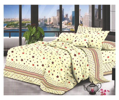 Lenjerie de pat pentru o persoana cu husa elastic pat si fata perna dreptunghiulara, mabry, bumbac mercerizat, multicolor Spring