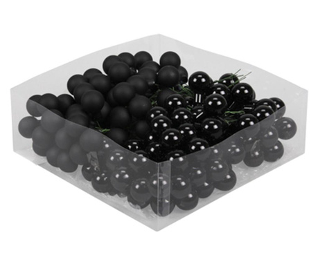 Set 144 globuri sticla, negru, mix mat/lucios, 2 cm