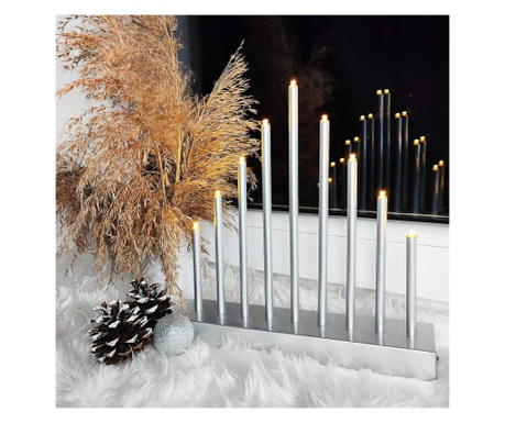 Lumanari decorative de Craciun, 9 becuri tip LED, culoare argintiu