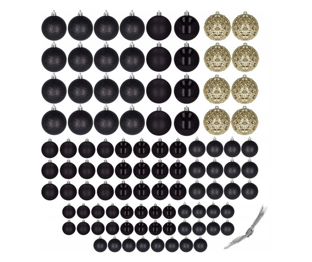 Set globuri de Craciun Sersimo, 100 bucati, 3-6cm, negru auriu
