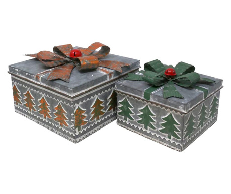 Set de 2 cutii cadou Nuvole Di Stoffa, Tree, otel, multicolor