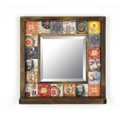 Oglinda de perete Evila Originals, lemn. sticla, 33x33x8 cm, multicolor