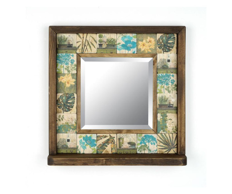 Nástěnné zrcadlo Evila Originals, dřevo, 33x33x8 cm, vícebarevná