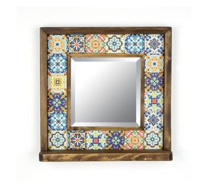 Nástěnné zrcadlo Evila Originals, dřevo, 33x33x8 cm, vícebarevná