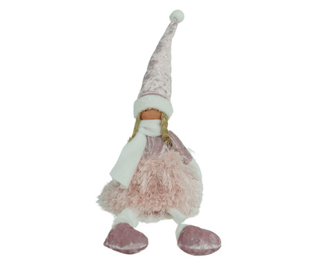 Ornament de Craciun papusa, Flippy, roz/alb, textil, 50 cm