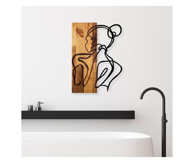 Decoratiune de perete Skyler, Woman Body, lemn, metal, 35x3x50 cm, negru/nuc deschis