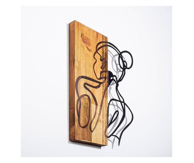 Decoratiune de perete Skyler, Woman Body, lemn, metal, 35x3x50 cm, negru/nuc deschis
