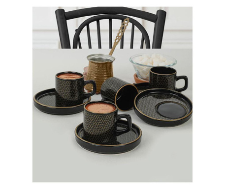 Set 4 cesti pentru cafea cu farfurioare Keramika, ceramica, negru