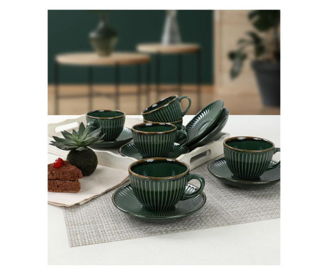 Set de 6 cesti de ceai si farfurie Keramika, ceramica, verde, 8x8x6 cm
