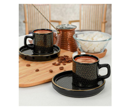 Set 2 cesti pentru cafea cu farfurioare Keramika, ceramica, negru