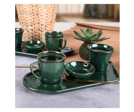 Set pentru cafea 8 piese Keramika, ceramica, verde, 10x10 cm
