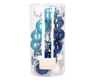 Set globuri de Craciun Inedit, 30 bucati, 6cm, transparente si albastru