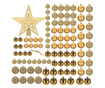Set globuri si decoratiuni de Craciun, 100 piese, diverse dimensiuni cu stea, auriu