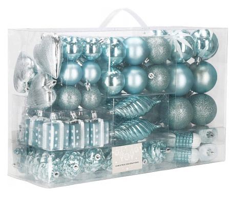 Set globuri si decoratiuni de Craciun, 72 piese, diverse dimensiuni, albastru