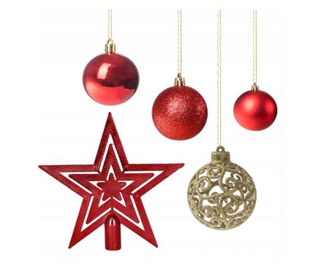 Božićni ukrasi, set, 100 komada, 3-6 cm, crveno-zlatni