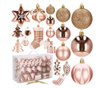 Set globuri si decoratiuni de Craciun, 77 piese, diverse dimensiuni, roz auriu