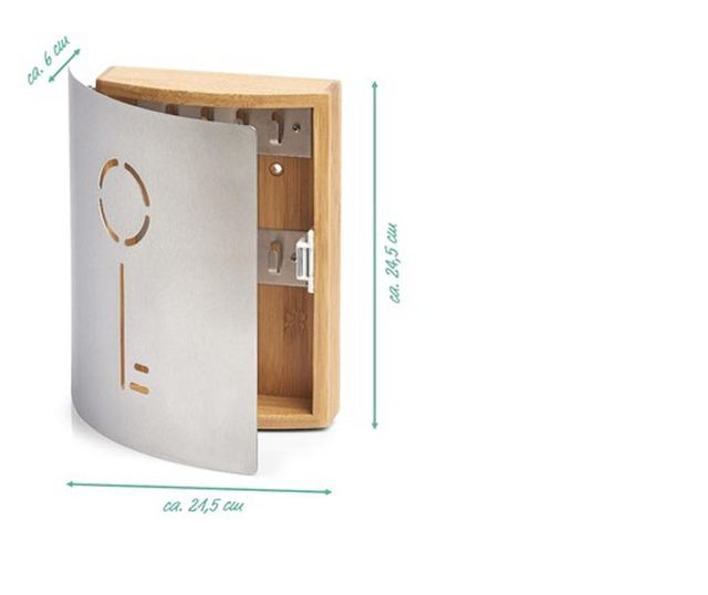 Cutie depozitare chei Bambus si inox, 21.5 x 5.5 x 24.5 cm