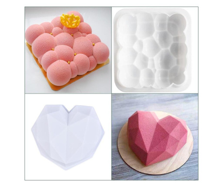 Két Formát tartalmazó Szív és Felhő 3D Bubble szilikon Készlet,  tortasütéshez, Onuvio™