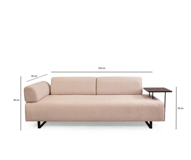 Canapea extensibila 3 locuri Artie, Infinity with Side Table, bej, 220x90x80 cm