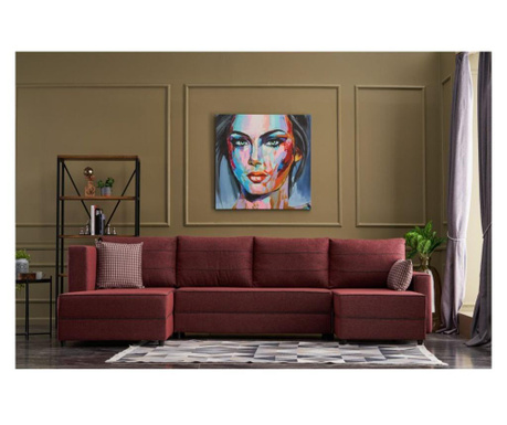 Canapea extensibila in forma de U Balcab Home, Ece Panoramik, rosu claret, 315x160x88 cm