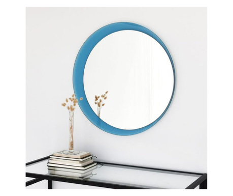 Oglinda de perete Neostill, Moon, sticla temperata (grosime: 2 cm), 65x65 cm, argintiu/albastru