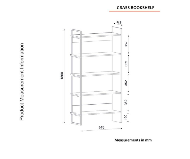 Corp biblioteca Tera Home, Grass, PAL melaminat, 92x35x180 cm, maro