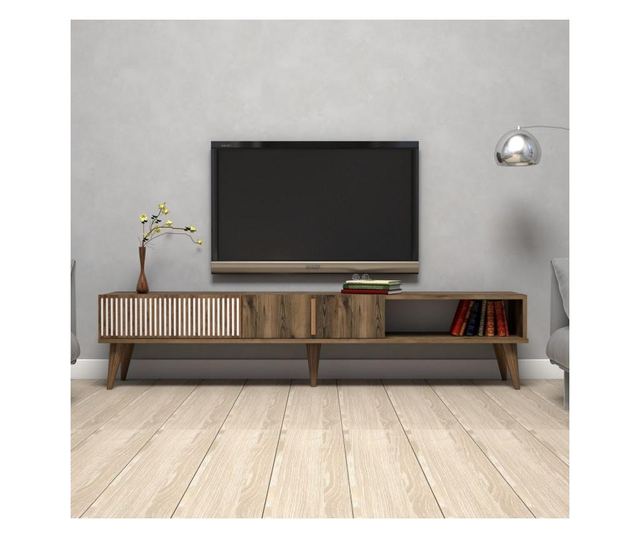 Comoda TV Hommy Craft, Milan, PAL melaminat, 180x35x40 cm, maro nuc