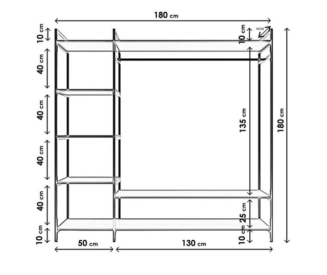 Mobilier pentru dressing Lacivert, Özgün Trend Gardırop Çok raflı L606, PAL melaminat, 180x40x180 cm, alb