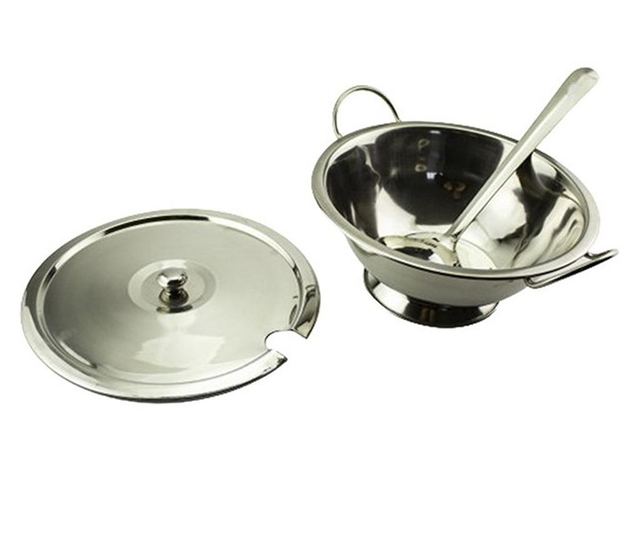Levesestál fedővel és merőkanállal 24 cm, rozsdamentes, AZHOME