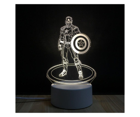 Lampa De Veghe 3D LED, Captain America, 7 Culori, Lumina Ambientala, Alimentare USB cu Incarcator priza si/sau 3 baterii AA