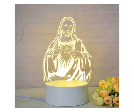 Lampa De Veghe 3D LED, Isus Hristos, 7 Culori, Lumina Ambientala, Alimentare USB cu Incarcator priza si/sau 3 baterii AA
