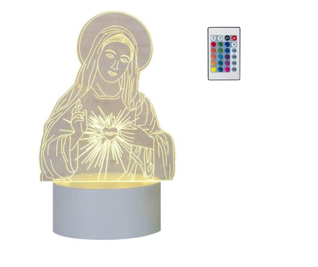 Lampa De Veghe 3D LED, Maica Domnului, 16 Culori, schimbare culoare prin telecomanda, Lumina Ambientala, Alimentare USB cu Incar
