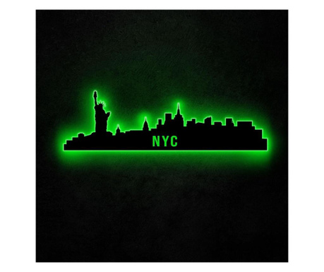 Aplica de perete Neon Graph, NYC Skyline, baza din placa MDF, verde, 80x24 cm