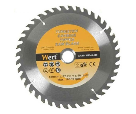 Disc pentru fierastrau circular tip TCT, taiere lemn Wert W2540-180, Ø180 mm