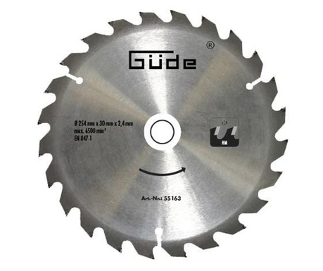 Disc pentru fierastrau circular, taiere lemn Guede GUDE55163, Ø254x30 mm, 24 dinti