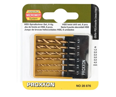 Set burghie HSS pentru lemn si plastic cu pin pentru centrare Proxxon PRXN28876, Ø1.5-Ø4 mm, 6 piese