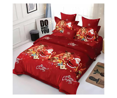 Lenjerie de pat matrimonial cu 4 huse de perna dreptunghiulare, Red Santa, bumbac mercerizat, multicolor Sofi 1 x 230/250, 1 x 2