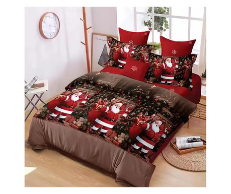 Lenjerie de pat matrimonial cu 4 huse de perna dreptunghiulare, Santa with Bag, bumbac mercerizat, multicolor Sofi 1 x 230/250,