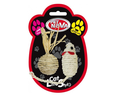 Pet Nova, играчка за коте - Комплект мишка 7х3см и топка 4см